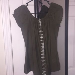 Olive Green Peasant Top with Pattern Vertiche